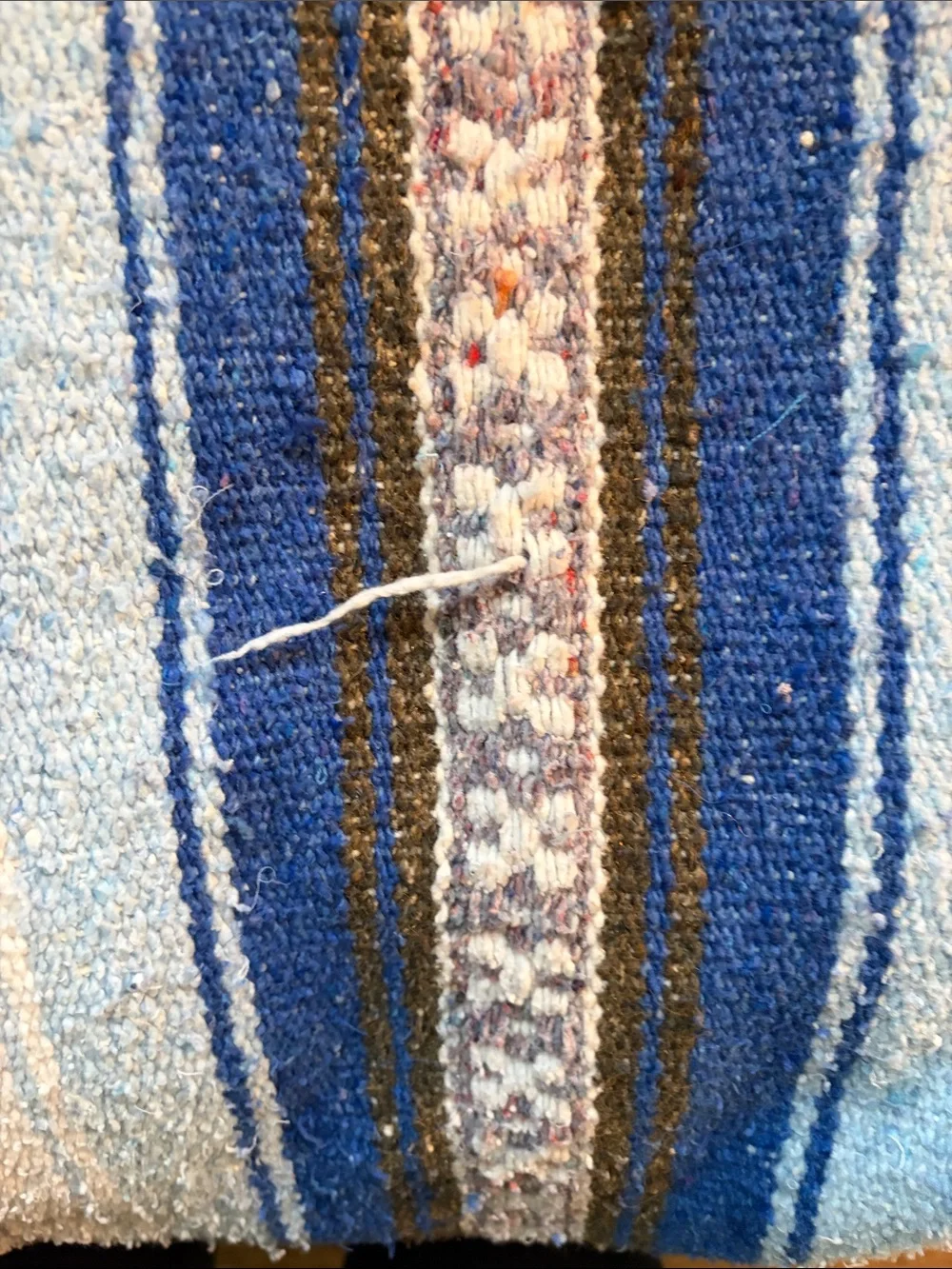Striped Woven Throw Mexican Blanket with Fringe in Blue and Cream